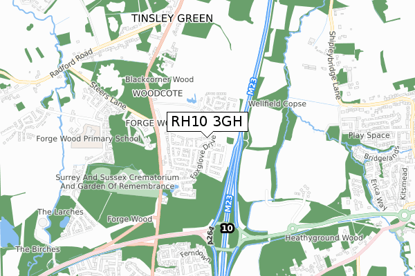 RH10 3GH map - small scale - OS Open Zoomstack (Ordnance Survey)