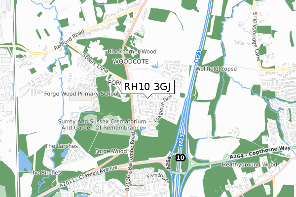 RH10 3GJ map - small scale - OS Open Zoomstack (Ordnance Survey) RH10 3GJ map - small scale - OS Open Zoomstack (Ordnance Survey)