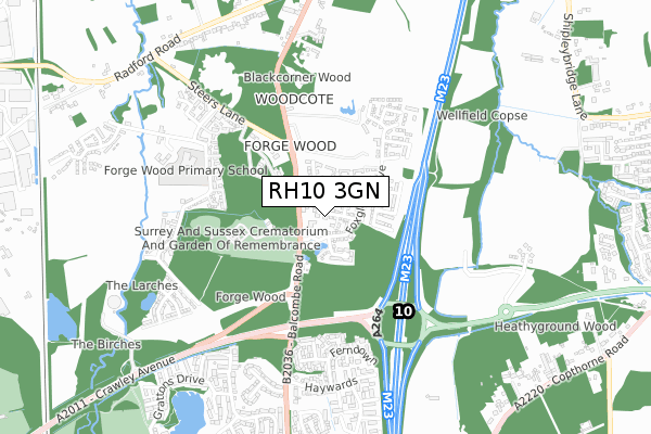 RH10 3GN map - small scale - OS Open Zoomstack (Ordnance Survey)