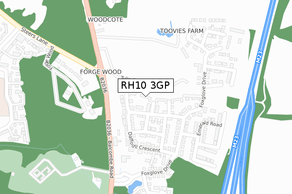 RH10 3GP map - large scale - OS Open Zoomstack (Ordnance Survey)