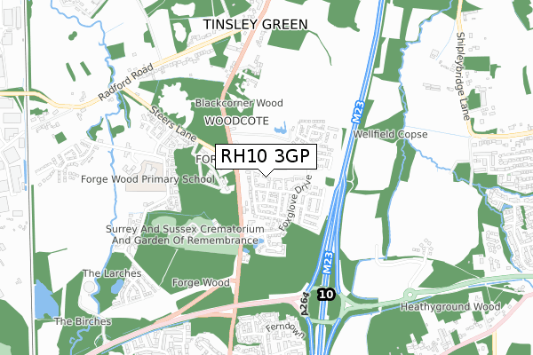 RH10 3GP map - small scale - OS Open Zoomstack (Ordnance Survey)