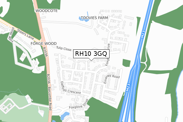 RH10 3GQ map - large scale - OS Open Zoomstack (Ordnance Survey)