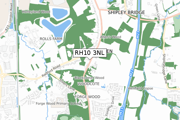 RH10 3NL map - small scale - OS Open Zoomstack (Ordnance Survey)