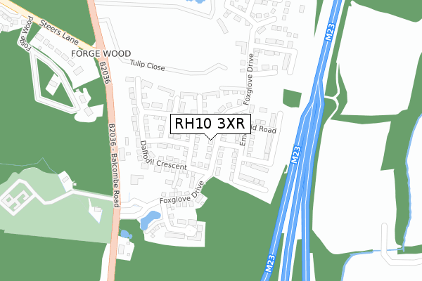 RH10 3XR map - large scale - OS Open Zoomstack (Ordnance Survey)