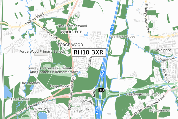 RH10 3XR map - small scale - OS Open Zoomstack (Ordnance Survey)