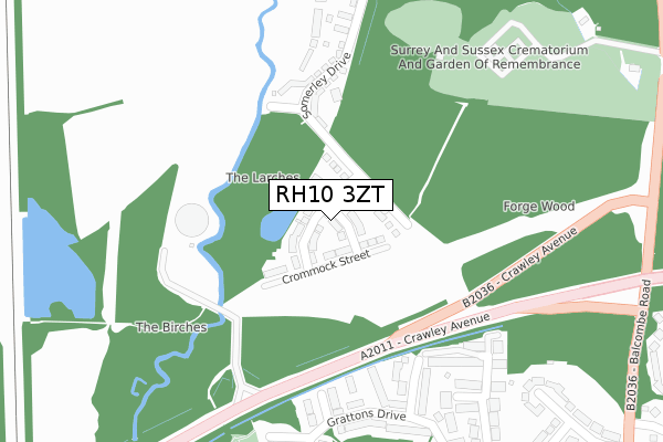 RH10 3ZT map - large scale - OS Open Zoomstack (Ordnance Survey)