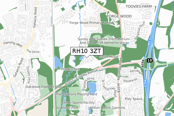 RH10 3ZT map - small scale - OS Open Zoomstack (Ordnance Survey)