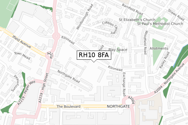 RH10 8FA map - large scale - OS Open Zoomstack (Ordnance Survey)