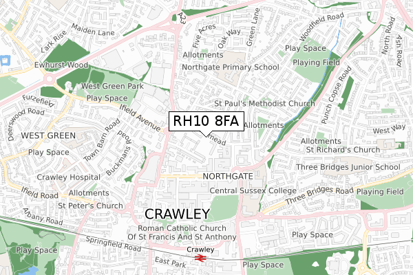 RH10 8FA map - small scale - OS Open Zoomstack (Ordnance Survey)