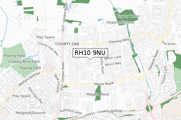 RH10 9NU map - small scale - OS Open Zoomstack (Ordnance Survey)