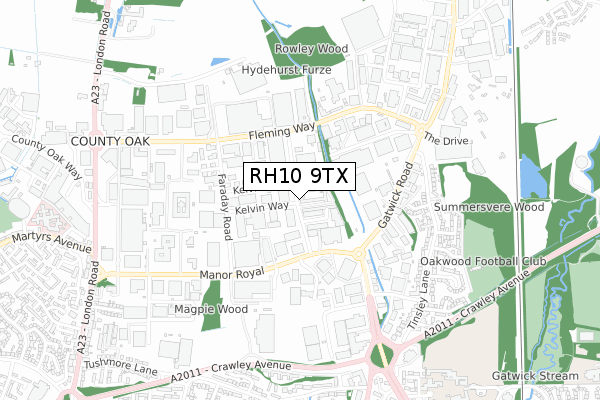 RH10 9TX map - small scale - OS Open Zoomstack (Ordnance Survey)