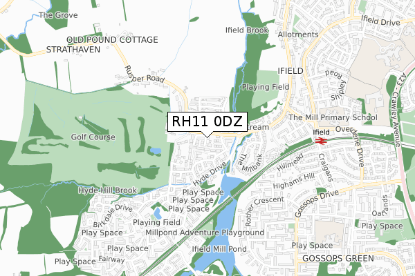 RH11 0DZ map - small scale - OS Open Zoomstack (Ordnance Survey) RH11 0DZ map - small scale - OS Open Zoomstack (Ordnance Survey)