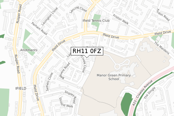 RH11 0FZ map - large scale - OS Open Zoomstack (Ordnance Survey)