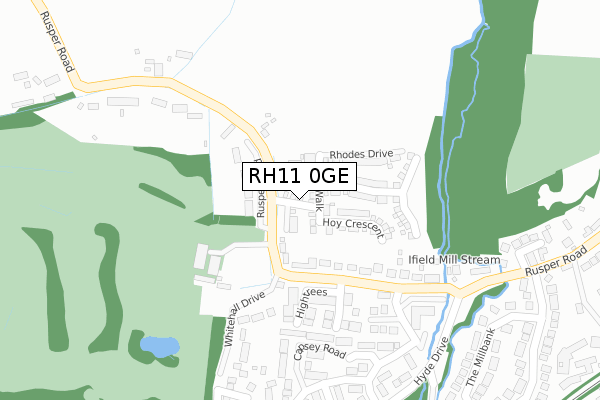 RH11 0GE map - large scale - OS Open Zoomstack (Ordnance Survey)