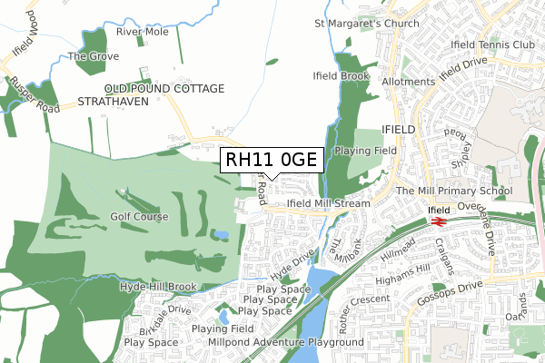 RH11 0GE map - small scale - OS Open Zoomstack (Ordnance Survey)
