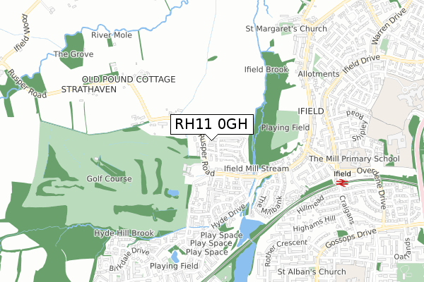 RH11 0GH map - small scale - OS Open Zoomstack (Ordnance Survey) RH11 0GH map - small scale - OS Open Zoomstack (Ordnance Survey)