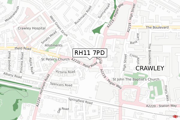 RH11 7PD map - large scale - OS Open Zoomstack (Ordnance Survey)