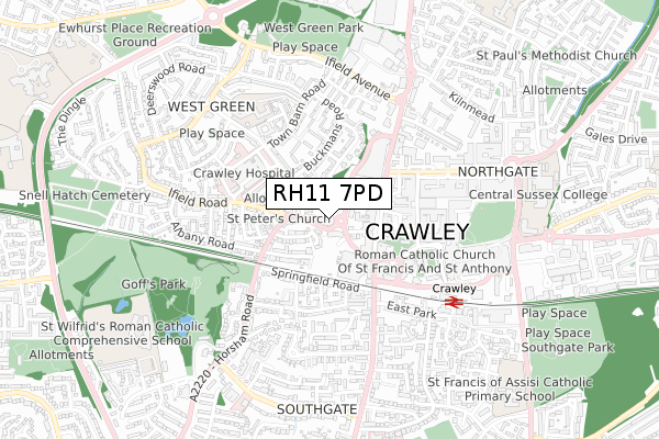 RH11 7PD map - small scale - OS Open Zoomstack (Ordnance Survey)