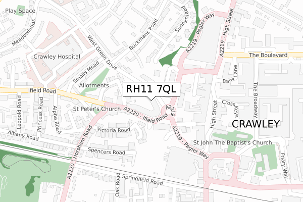 RH11 7QL map - large scale - OS Open Zoomstack (Ordnance Survey)