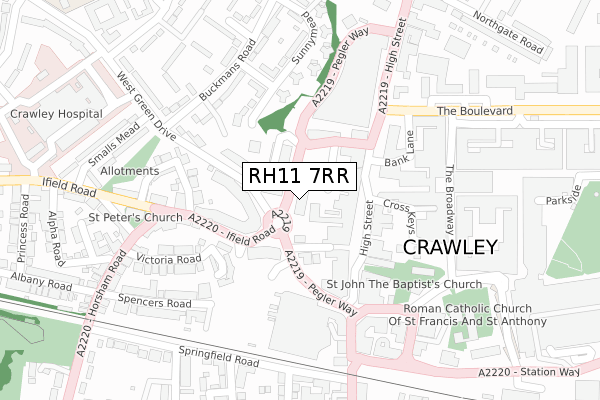 RH11 7RR map - large scale - OS Open Zoomstack (Ordnance Survey)