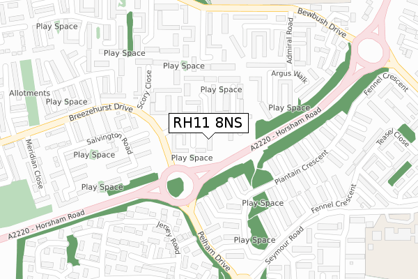 RH11 8NS map - large scale - OS Open Zoomstack (Ordnance Survey)