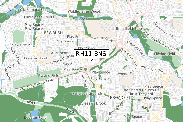 RH11 8NS map - small scale - OS Open Zoomstack (Ordnance Survey)