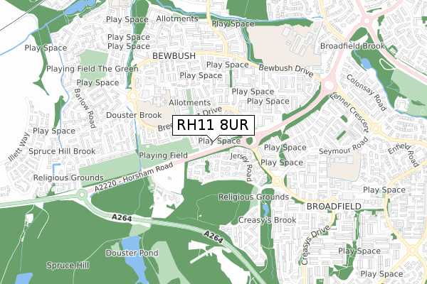 RH11 8UR map - small scale - OS Open Zoomstack (Ordnance Survey)