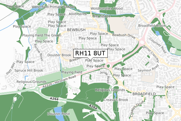 RH11 8UT map - small scale - OS Open Zoomstack (Ordnance Survey)