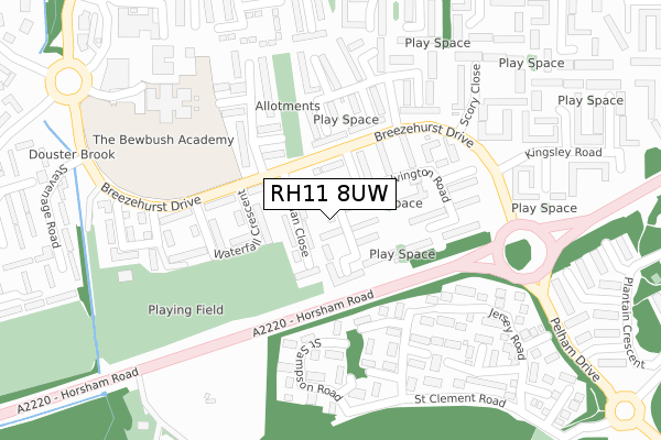 RH11 8UW map - large scale - OS Open Zoomstack (Ordnance Survey) RH11 8UW map - large scale - OS Open Zoomstack (Ordnance Survey)