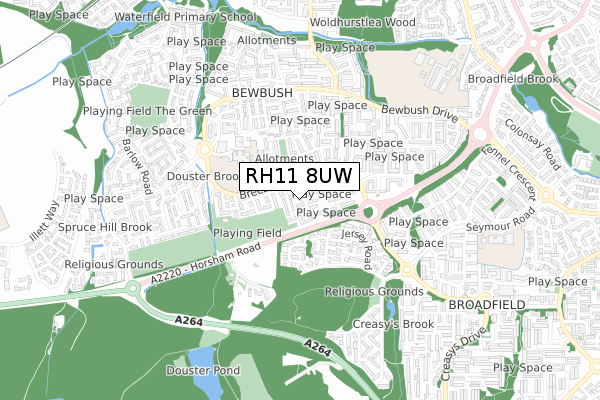 RH11 8UW map - small scale - OS Open Zoomstack (Ordnance Survey) RH11 8UW map - small scale - OS Open Zoomstack (Ordnance Survey)