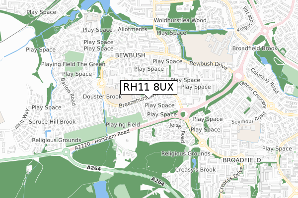 RH11 8UX map - small scale - OS Open Zoomstack (Ordnance Survey)