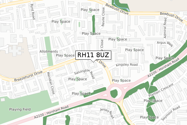 RH11 8UZ map - large scale - OS Open Zoomstack (Ordnance Survey)
