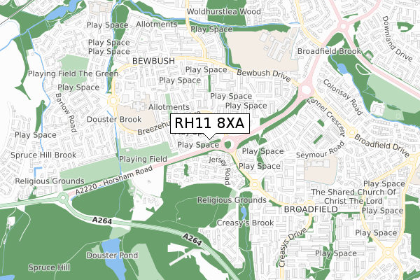 RH11 8XA map - small scale - OS Open Zoomstack (Ordnance Survey) RH11 8XA map - small scale - OS Open Zoomstack (Ordnance Survey)