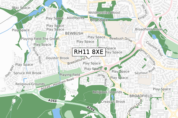 RH11 8XE map - small scale - OS Open Zoomstack (Ordnance Survey)