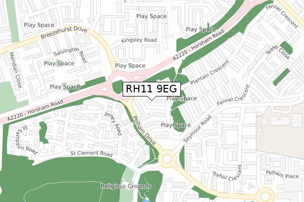RH11 9EG map - large scale - OS Open Zoomstack (Ordnance Survey)