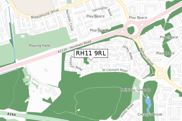 RH11 9RL map - large scale - OS Open Zoomstack (Ordnance Survey)