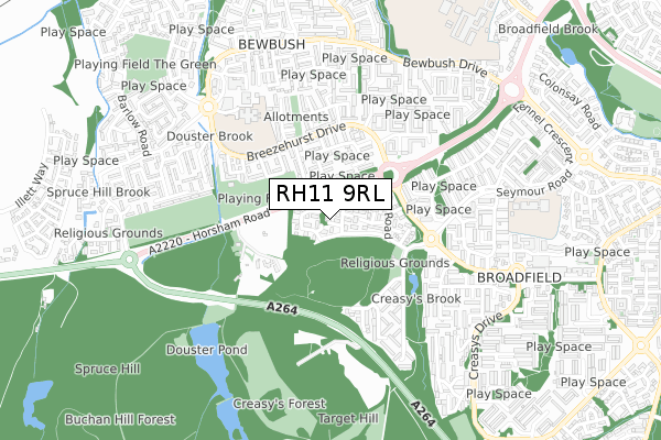 RH11 9RL map - small scale - OS Open Zoomstack (Ordnance Survey)