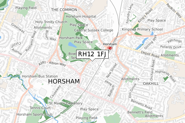 RH12 1FJ map - small scale - OS Open Zoomstack (Ordnance Survey) RH12 1FJ map - small scale - OS Open Zoomstack (Ordnance Survey)