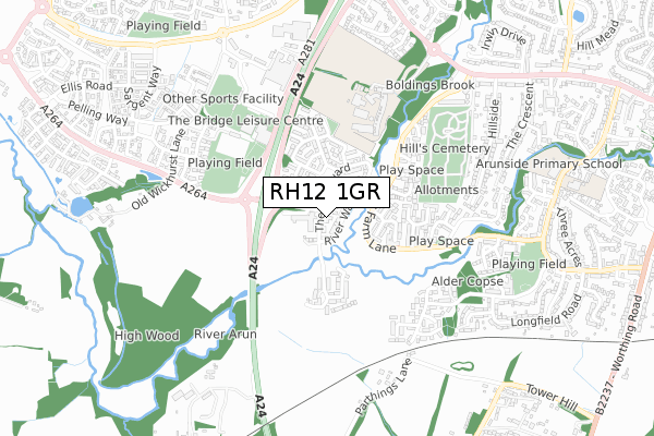 RH12 1GR map - small scale - OS Open Zoomstack (Ordnance Survey)