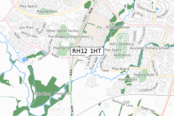 RH12 1HT map - small scale - OS Open Zoomstack (Ordnance Survey) RH12 1HT map - small scale - OS Open Zoomstack (Ordnance Survey)