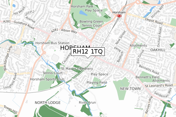 RH12 1TQ map - small scale - OS Open Zoomstack (Ordnance Survey)