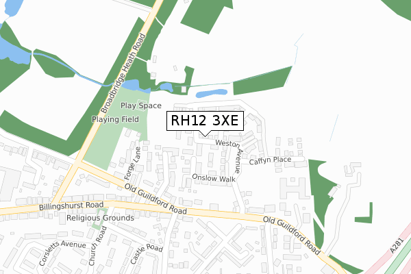 RH12 3XE map - large scale - OS Open Zoomstack (Ordnance Survey)