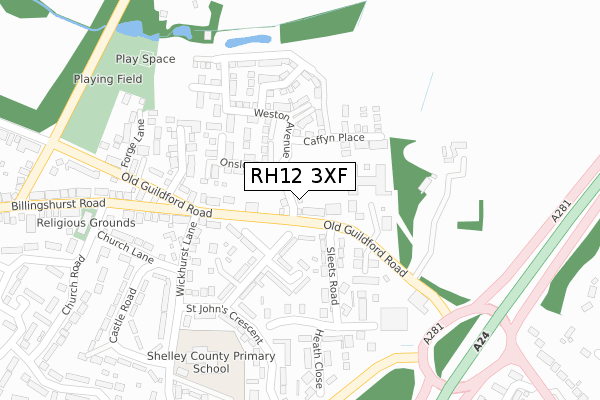 RH12 3XF map - large scale - OS Open Zoomstack (Ordnance Survey)