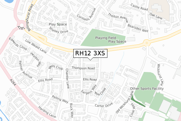 RH12 3XS map - large scale - OS Open Zoomstack (Ordnance Survey)