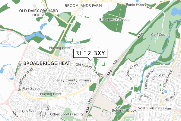 RH12 3XY map - small scale - OS Open Zoomstack (Ordnance Survey)