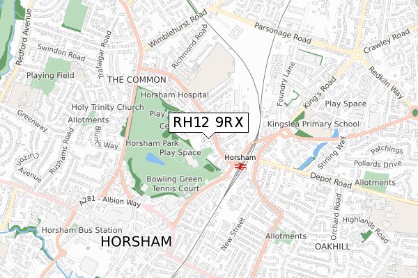 RH12 9RX map - small scale - OS Open Zoomstack (Ordnance Survey)