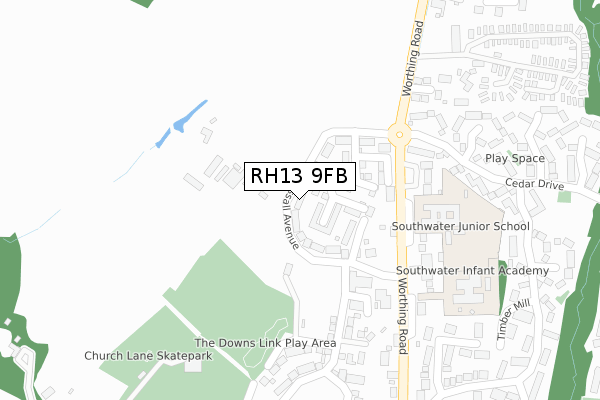 RH13 9FB map - large scale - OS Open Zoomstack (Ordnance Survey)