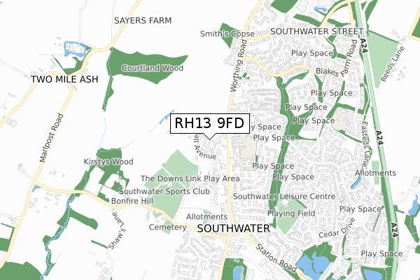 RH13 9FD map - small scale - OS Open Zoomstack (Ordnance Survey) RH13 9FD map - small scale - OS Open Zoomstack (Ordnance Survey)