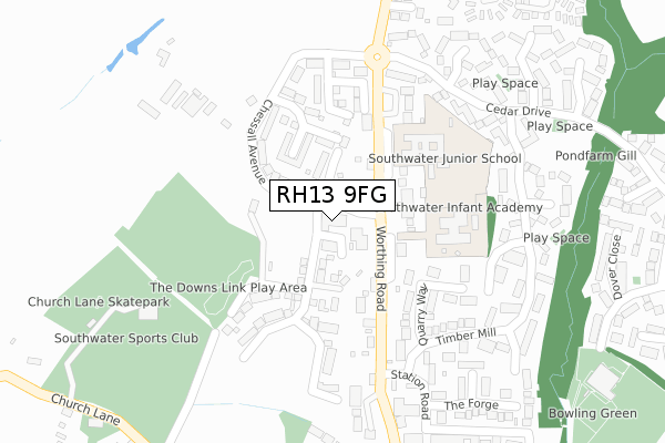 RH13 9FG map - large scale - OS Open Zoomstack (Ordnance Survey) RH13 9FG map - large scale - OS Open Zoomstack (Ordnance Survey)