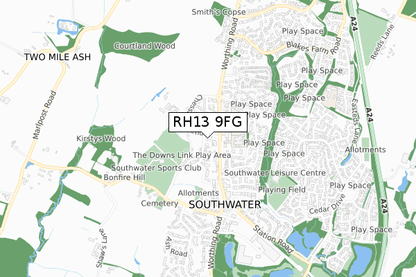 RH13 9FG map - small scale - OS Open Zoomstack (Ordnance Survey) RH13 9FG map - small scale - OS Open Zoomstack (Ordnance Survey)